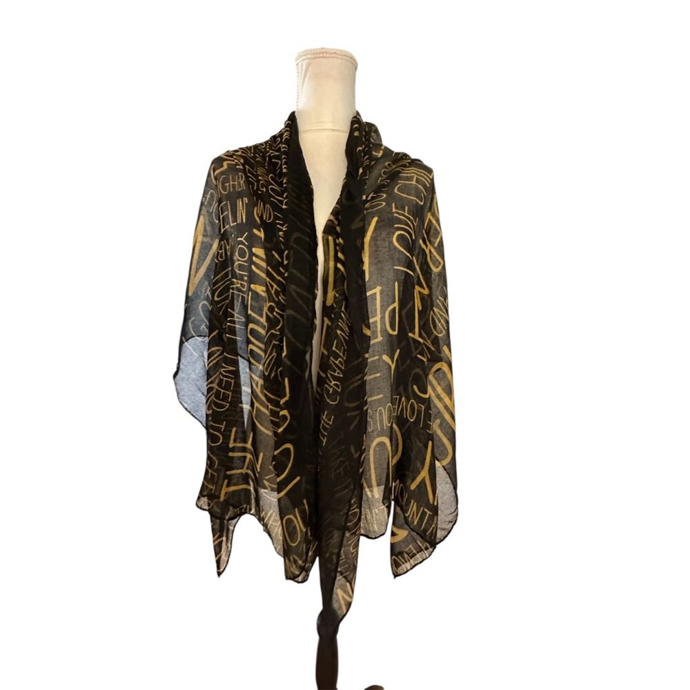 Motown Records Black & Gold Lyric Print Sheer Scarf Wrap "My Girl Billie Jean"